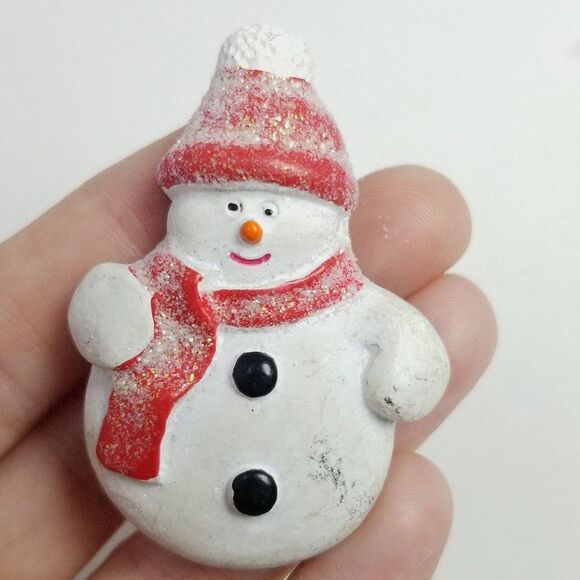 Vintage Snowman in Red Hat and Scarf, Frosty Winter Snow Holiday Estate - Picture 1 of 6